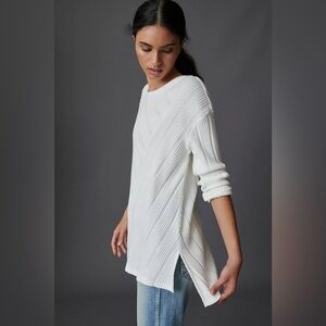 Maeve Opal Ribbed Tunic White Sweater Sz XS Boho Chic Minimalist Classiccore